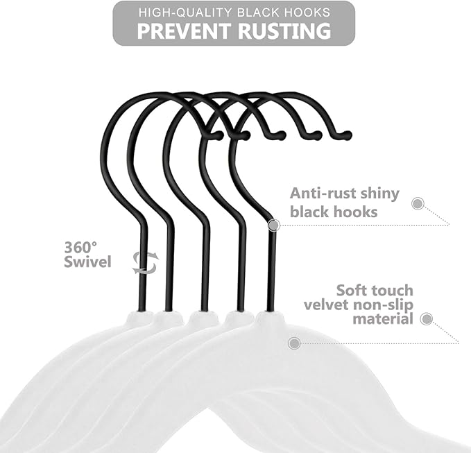 MIZGI Baby Velvet Hangers,Non-Slip Kids & Toddler Hangers,11.8 Inch Hangers for Baby Clothes,Pack of 50(White/Black)