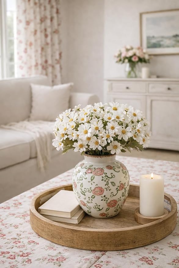 SIDUCAL Ceramic Vintage Vase, 5.83 Inch Retro Ice Cracked Chinoiserie Floral Vase, Rustic Farmhouse Vases for Home Decor, Bookshelf, Garden, Chinoiserie Decor, Tuscan Decor, Red Rose Pattern