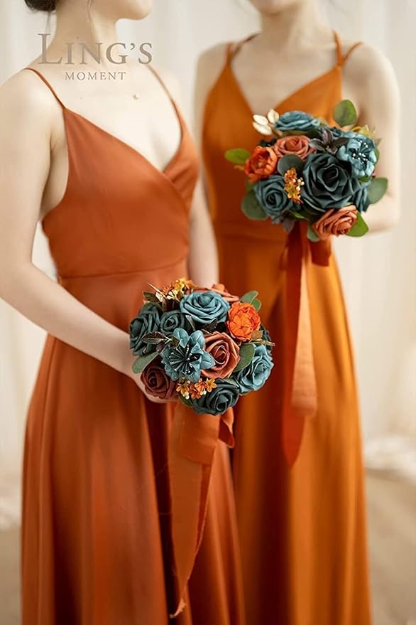 Ling's moment Artificial Flowers, 50Pcs 3" Roses in Teal Shades, Realistic DIY Foam Floral Decor for Wedding Bouquets/Centerpieces, Outdoor Party Backdrops, Room/Table, and Garden/Pot Decorations