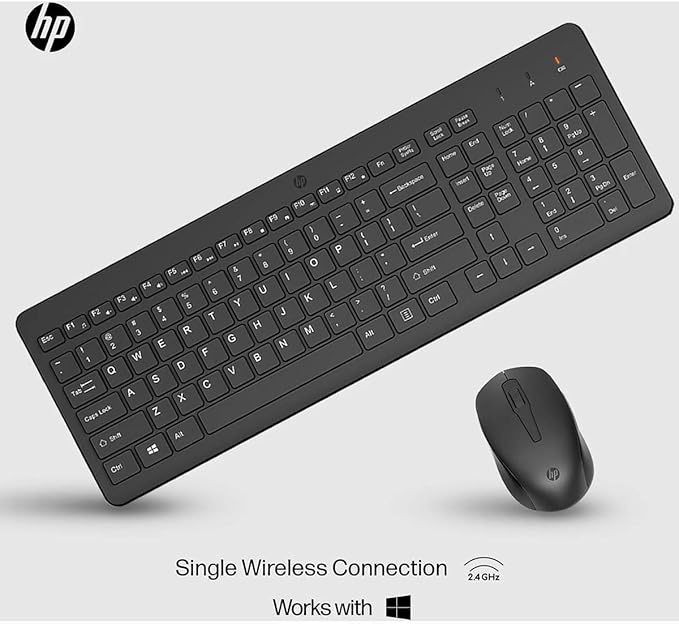 HP 330 Wireless Keyboard and Mouse Combo - 2.4 Ghz Wireless USB Receiver - Chiclet Keys, 12 Keyboard Shortcuts - 1600 DPI Multi-Surface Mouse - LED Num Lock, Caps Lock, Scroll Lock (2V9E6AA)