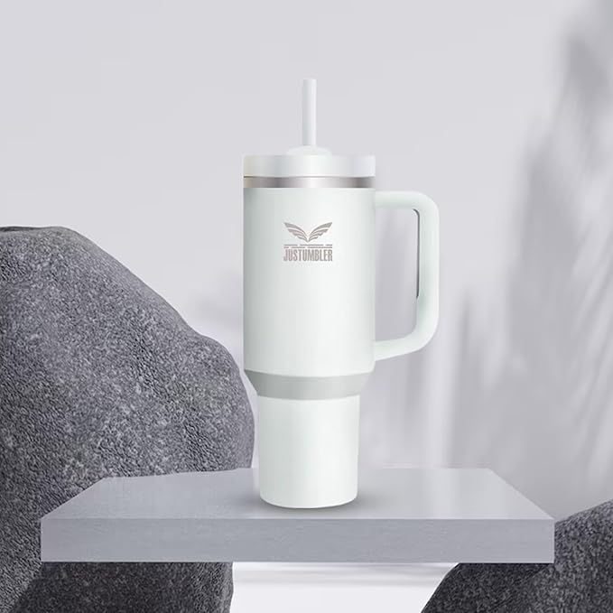 40 Oz Insulated Tumbler with Handle and Straw, Stainless Steel Coffee Travel Mug with Lid, Leak Proof Water Bottle with Accessories, Frost