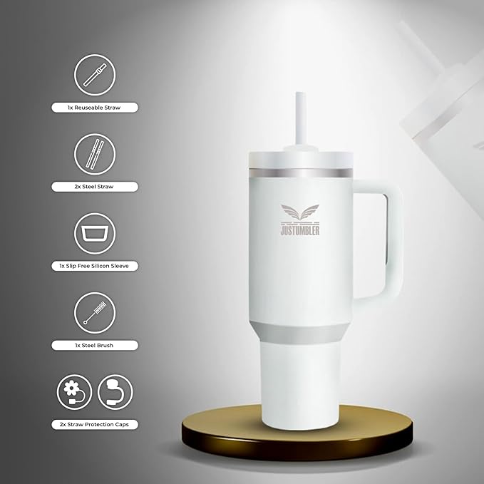 40 Oz Insulated Tumbler with Handle and Straw, Stainless Steel Coffee Travel Mug with Lid, Leak Proof Water Bottle with Accessories, Frost