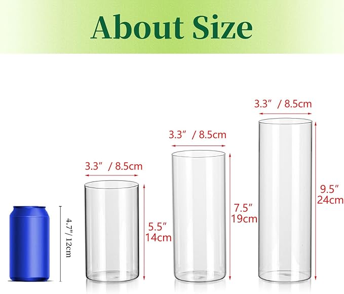 Glass Cylinder Vases Set of 6, Hewory Tall Clear Vase for Centerpieces, Glass Hurricane Candle Holders for Pillar or Floating Candles, Round Vases for Wedding Anniversary Events Table Decor, 3.3in
