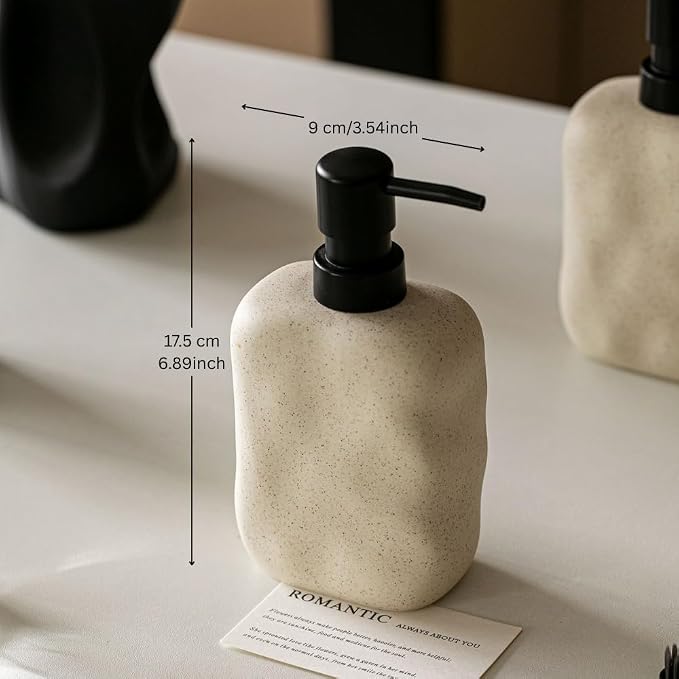 Modern Organic Ceramic Soap Dispenser – Matte Stone Textured Hand Sanitizer Pump – Minimalist Bathroom & Kitchen Decor