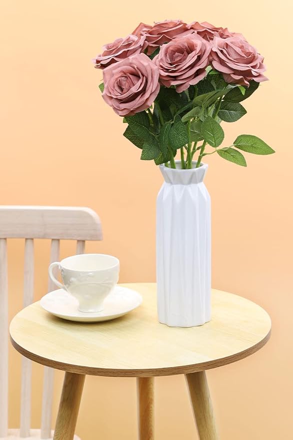 Artificial Rose Flower 12Pcs Dusty Rose Rose Fake Rose Silk Rose Real Looking Fake Flowers with Stems for DIY Wedding Bouquets Tables Centerpieces Floral Arrangements Festival Decoration