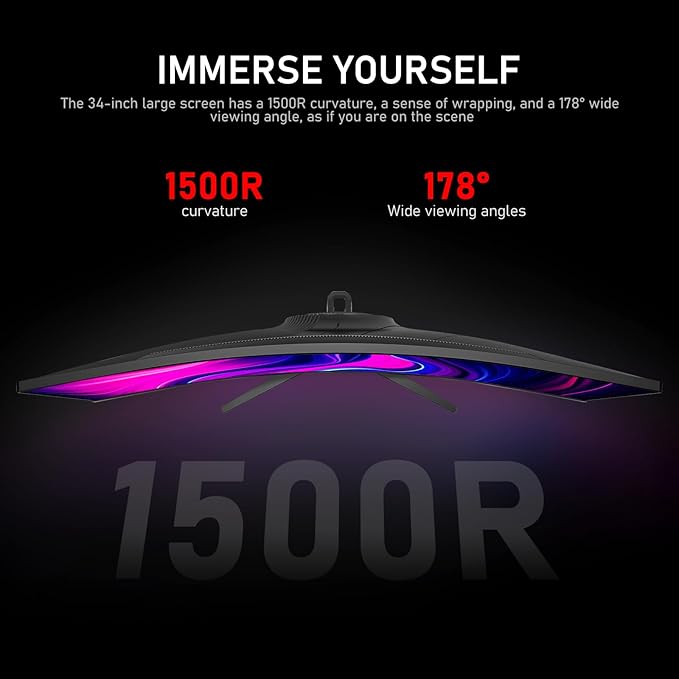 Gawfolk 34 Inch Ultrawide Curved 120Hz Gaming Computer Monitor 1500R PC Screen 21:9 UWQHD (3440x1440),Adaptive Sync,178° Viewing Angle,128% sRGB,Display Port、HDMI,Compatible with Wall Mounted -Black