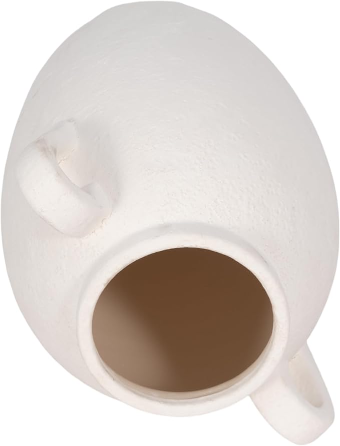 Decorative Vase for Home Decor – Textured Ceramic Jug with Handles, White Table Vase for Flowers, Modern Centerpiece for Living Room Styling or Shelf Displays, Casual Home Accent – 13", White