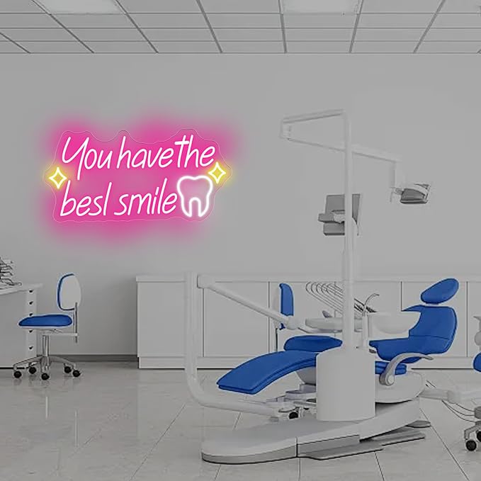 You have the best smile Neon sign, Wall Decor Dimmable Smile Neon Light Business Logo Sign, Dental clinic sign dental neon light, tooth dental care sign, Tooth & Brush Wall Art, Bathroom Wall Decor
