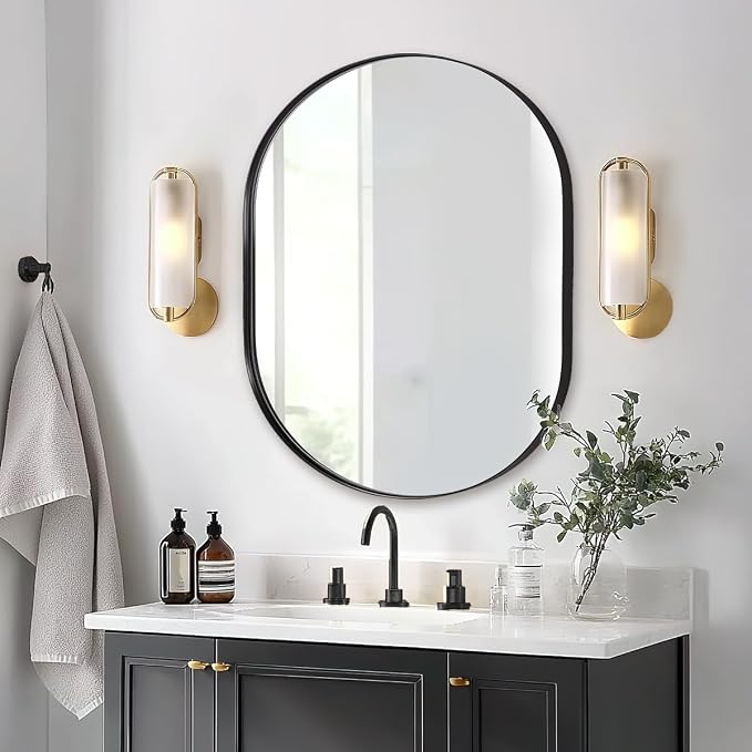 ANDY STAR 30x36'' Oval Mirror, Black Oval Mirror Pill-Shaped Design in Stainless Steel Metal Frame for Bathroom, Entryway, Living Room, Contemporary 1" Deep Wall Mount Vertical or Horizontal