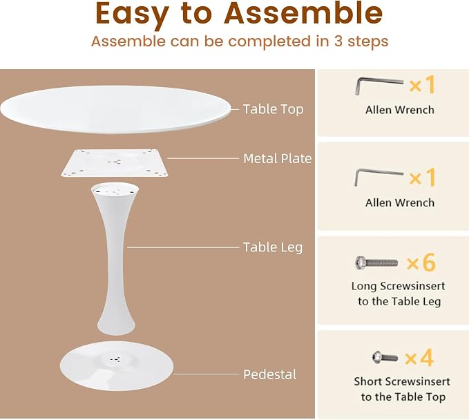 Round Dining Tulip Table for 4, Mid-Century Modern Table with Sturdy Metal Pedestal for Kitchen, Bistro, Cafe, Leisure (White, 43.5 INCH)