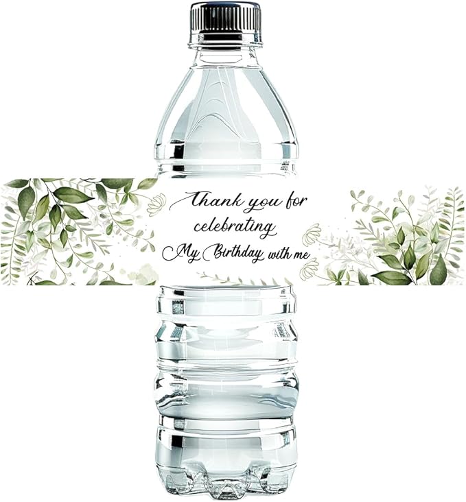 100 Pcs Greenery Floral Birthday Water Bottle Labels Sticker for Party Table Decoration Party Supplies Birthday Gift Ideas for Women Her