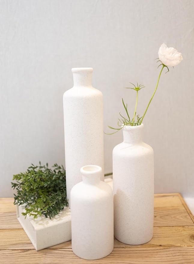 Tall Off-White Ceramic Vase Set of 3– Large Modern Farmhouse Decor Vases for Living Room, Coffee Table & Shelf Styling – Minimalist Neutral Decorative Flower Vases, Elegant Home Accent Gift