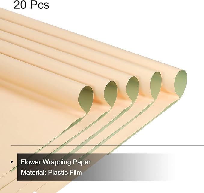 MECCANIXITY 20 Pcs Double Sided Color Flower Wrapping Paper Yellow-Green+Champagne 22.8"x22.8" Waterproof for Florist Bouquet Supplies, DIY Crafts, Gift Box Packaging