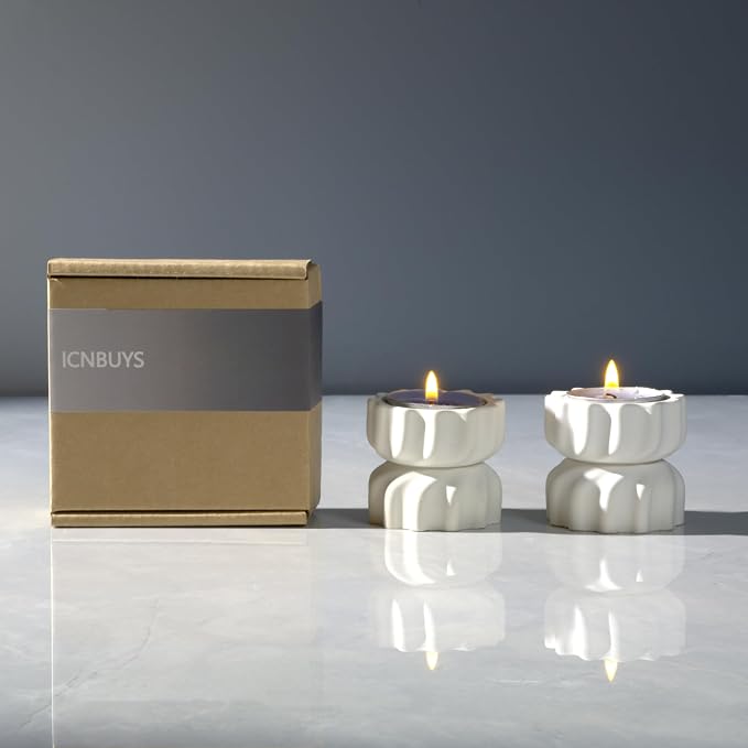 Spiral Grain Tealight Candle Holder Set of 2; Cement Tea Light Votive Candle Holder with a Twist; Decorative Small Cement Tea Light Holder for Coffee or Dining Table Decor; 2 x 2.1 Inches