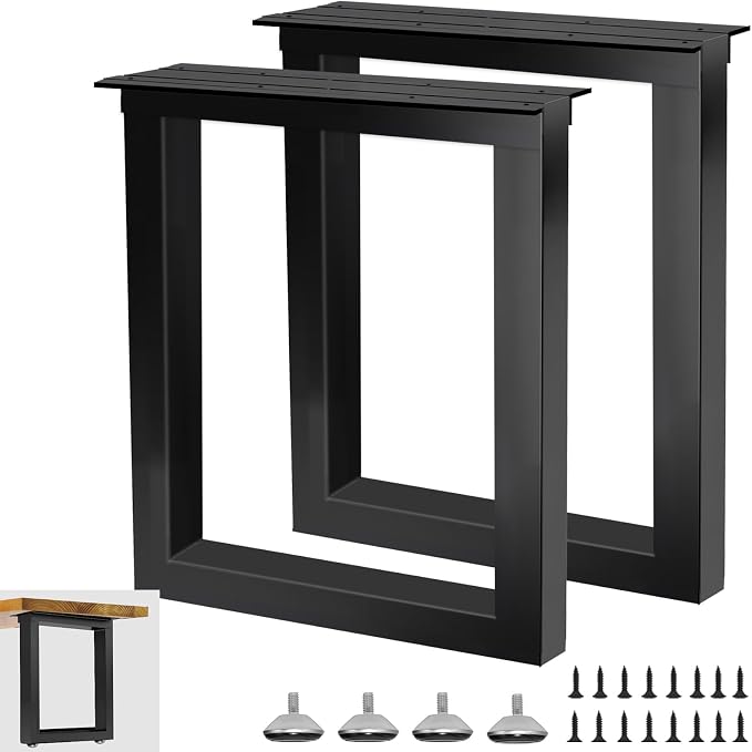 Metal Table Legs 28''Hight 24'' Wide with Adjustable Protector Feet, Industrial & Rustic Style Heavy Duty Metal Furniture Legs for DIY Dinning Table Coffee Table Modern Desks, Rectangle Shape, Black