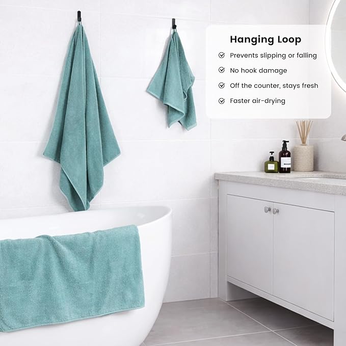 SEMAXE Bath Towel Set, 8 Piece Towel Set for Bathroom, Quick Dry Cotton Towels with Hanging Loops, Easy Care, Blue