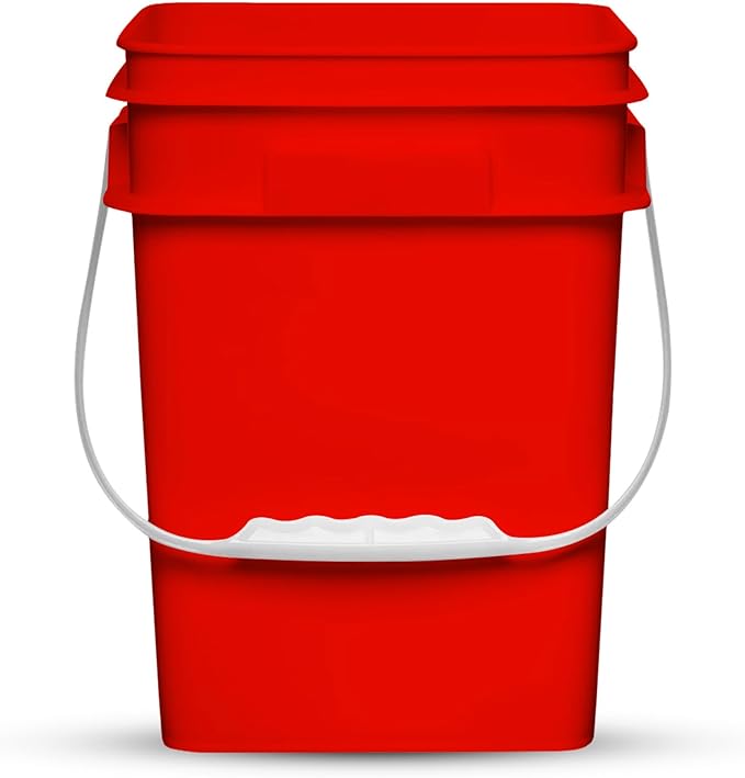 House Naturals 4 Gallon Square Food Grade Plastic Bucket with Lid, Made in USA (Pack of 2) BPA Free (Red)