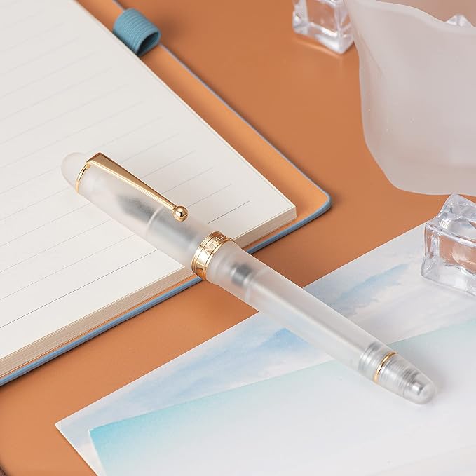 Asvine V126 Vacuum Filling Fountain Pen, Frosted Clear Acrylic Stub Nib 1.1mm Calligraphy Art Drawing Clear Demonstrator Acrylic with Case Set