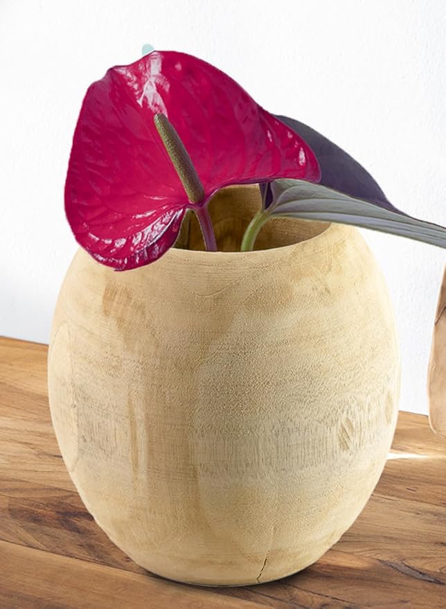 Serene Spaces Living Teak Essence Vase - Handcrafted Natural Wood Vase, Perfect for Artificial, Dried, and Fresh Flowers, Unique Rustic Decor Piece for Home or Office, Gift Idea (Large - Pack of 1)