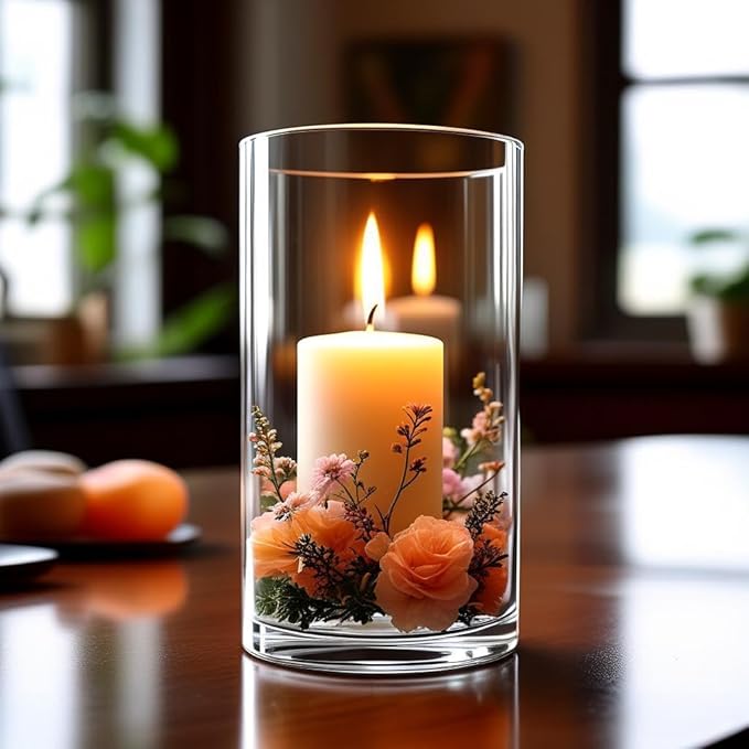 CYS EXCEL (H:12" D:6") Large Cylinder Clear Glass Vase for Wide Bouquet Flower Vase Centerpieces Display Hurricane Floating Candle Holder