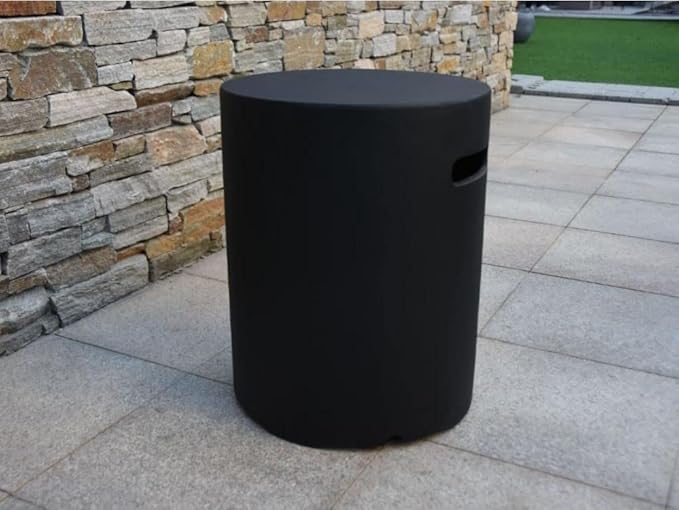 AMS Fireplace | Elementi 20lb Propane Tank Cover (Cylinder - Dark Grey) | Handcrafted Glass-Fiber Reinforced Concrete, Dark Grey Color, Round Shape, Size - 15.7 x 15.7 x 20 inches | Use as End Table