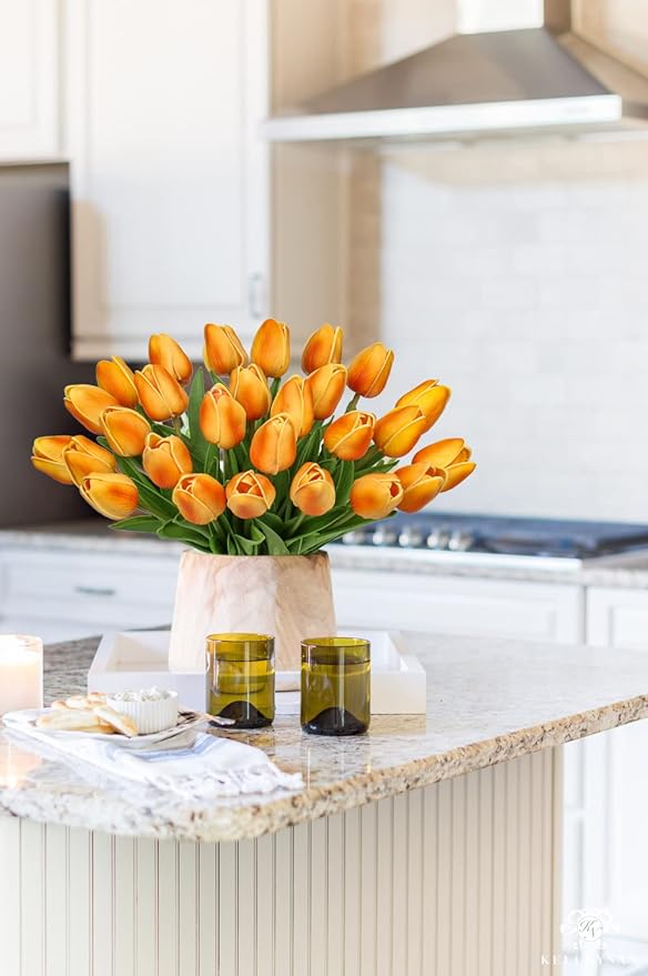 24 Pcs Orange Tulips Artificial Flowers Real Touch Fake Tulips Fake Flowers for Mother's Day 13.5" Faux Tulips Faux Flowers Bulk Artificial Tulips Flowers for Vase Centerpieces Home Wedding Bouquet