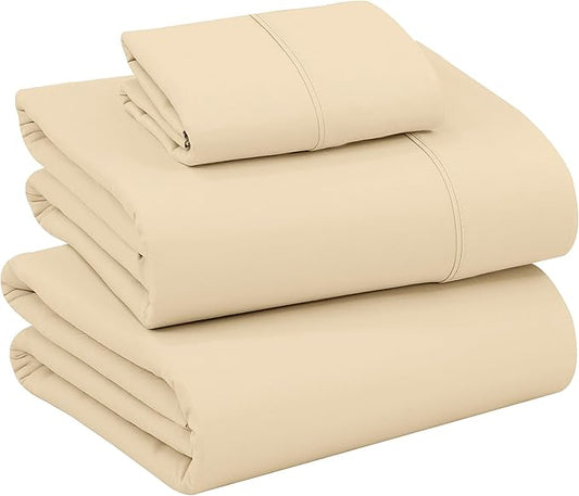 RUVANTI 100% Cotton Twin Sheets Set, 3 Pieces, Soft & Breathable Percale Weave Bedding, Deep Pocket 16", Hotel Standard, Crisp Cool Feel, Durable, Perfect Dyed Bed Sheet, Beige