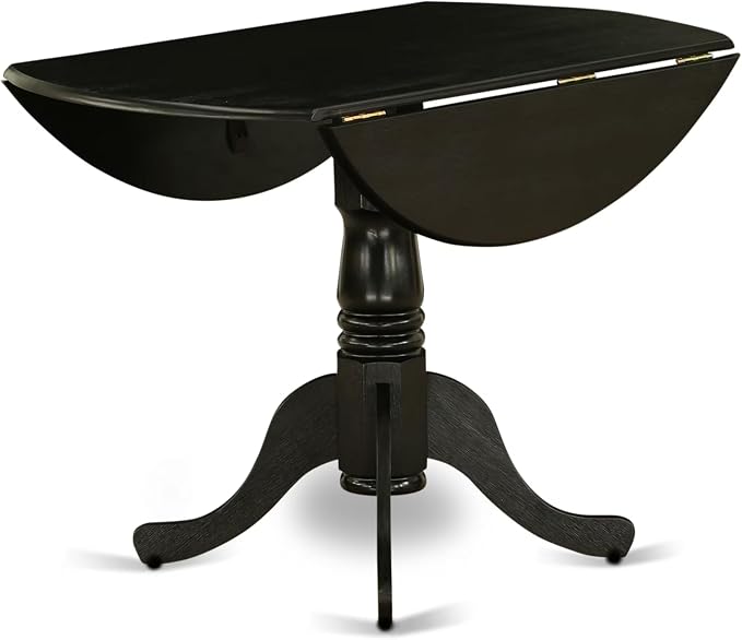 East West Furniture DLT-ABK-TP Dublin Dining Table - a Round Wooden Table Top with Dropleaf & Pedestal Base, 42x42 Inch, Wirebrushed Black