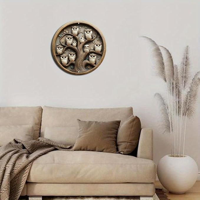 1pc Vintage Owl Tree Aluminum Wall Art, 8x8 Inch Metal Sign for Home, No Electricity or Battery Needed, Ideal for Christmas, Thanksgiving, St. Patrick'S Day, Valentine'S Day Decorations