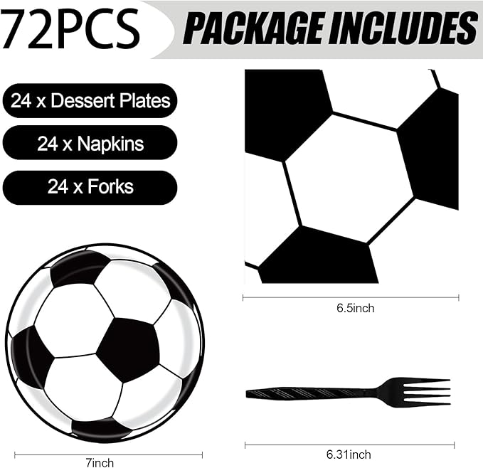 72 Pcs Soccer Paper Plates and Napkins Party Supplies, Soccer Birthday Party Decorations Disposable Party Plates and Napkins Tableware Set for Sports Theme Birthday Party Baby Shower Serves 24
