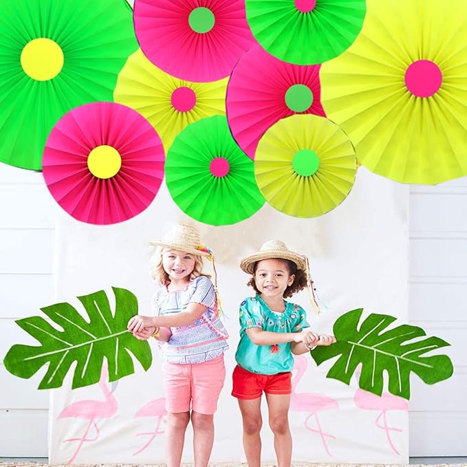 6Pcs UV Neon Party Hanging Paper Fans Flower Glow in The Dark Glow Party Supplies and Decorations Glow in The Dark Blacklight Reactive Fluorescent Black Light Neon Party Supplies for Birthday Wedding