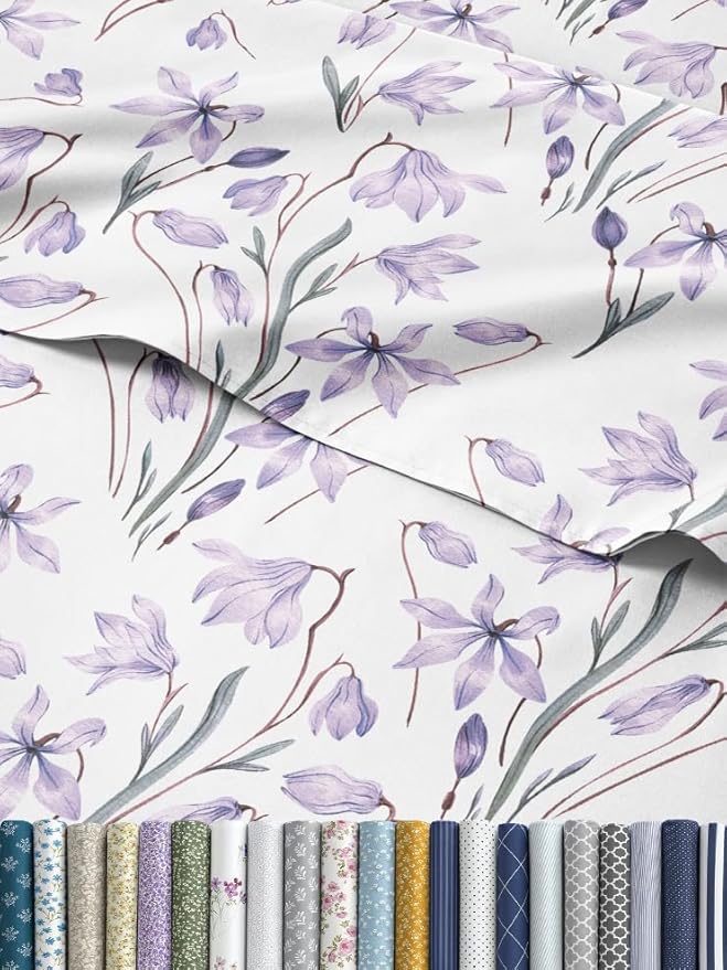Floral Sheets - Pink Floral Bed Sheet Set - 1 Flat & 1 Fitted & 2 Pillowcases w/ Deep Pockets - Comfy, Wrinkle & Fade Free - Boho Botanical Bedding - Ultra-Soft, Breathable & Cooling - Full Size Set