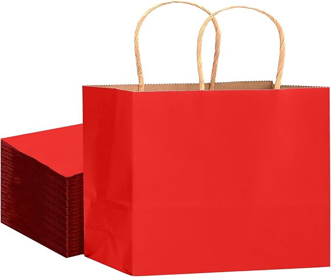 qiqee 13"x4.5"x10" Large Gift Bag with Handles Bulk 32PCS Gift Paper Bags Wine Red Bags Multiple Uses (Wide Large)