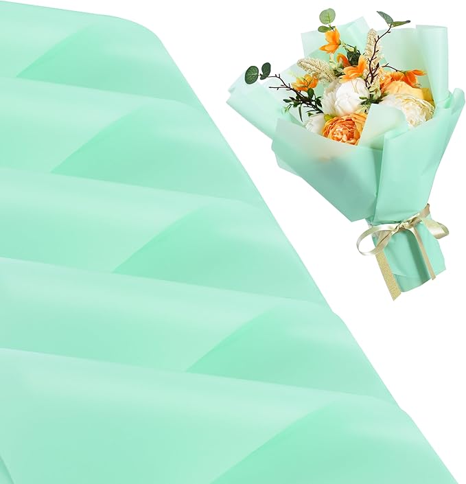 BEISHIDA 20 PCS Turquoise Floral Wrapping Paper-Matte Waterproof Flower Wrapping Paper Bouquet for Florist Supplies, DIY Crafts, Gift Packaging, Wedding, Birthday Gift