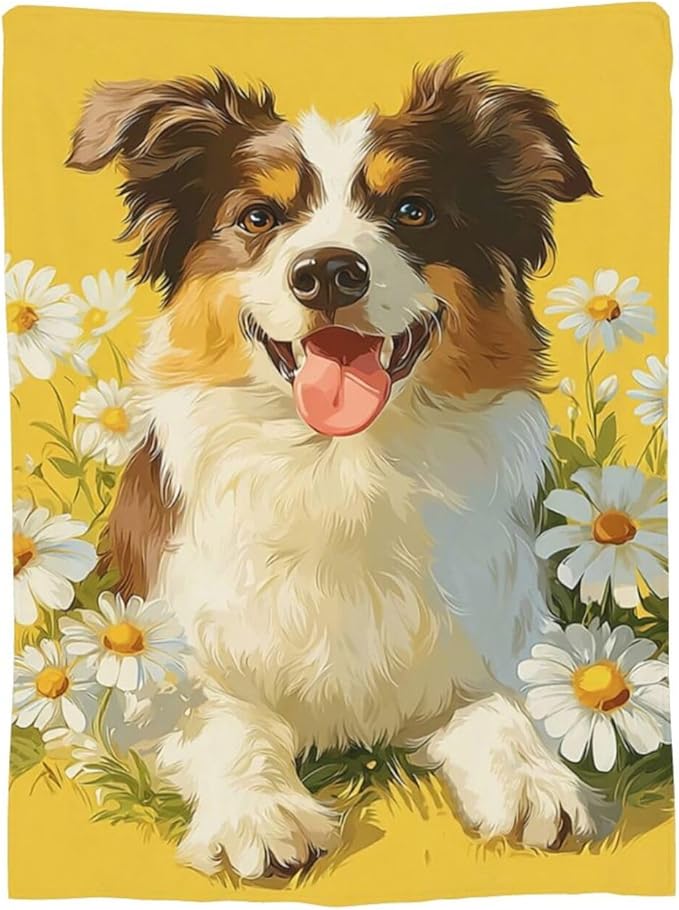 Australian Shepherd Blanket Cute Dog Throw Blanket Puppy Soft Cozy Fleece Fuzzy Stuffed Plush Flannel Animal Gifts for Girls Women Boys Kids Adults 50"X60"
