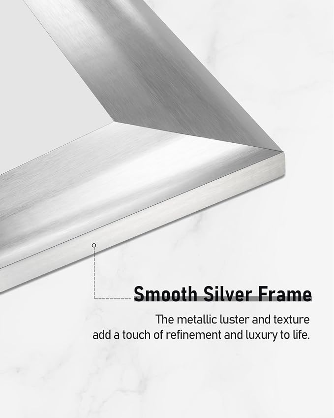 CULER Silver Wall Mirror for Bathroom,Rectangle Rustic 24 x 36 inch Hanging Vanity Mirrors with Wood Grain Pattern for Living Room,Bedroom,Entryway