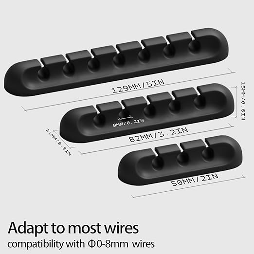 USB Cable Organizer Clips Cord Holder,10 Packs (3-5-7-Slots) Black Self Adhesive Desk Cord Cable Management