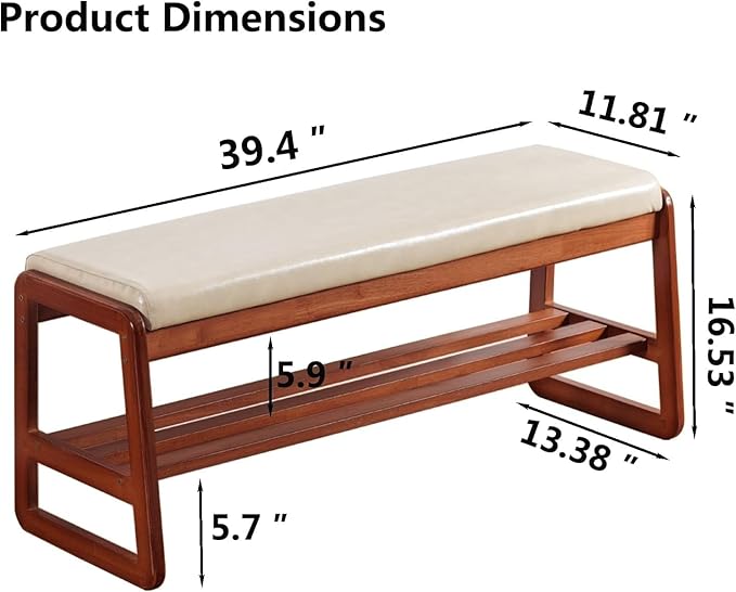 SOBIBO Solid Wood Shoe Bench, 2-Tier Wooden Entryway Bench, Modern Shoe Rack with Faux Leather Cushion for Hallway, Living Room (Gray, 39.4'')