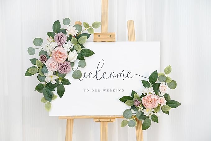 WEIERYUE(Pack of 2 Artificial Flowers Decorations,Artificial Arch Backdrop Garlandfor Ceremony Party Reception Entrance Welcome Easel Door Floral Decor Wall Home Entryway Outdoor(Bean Paste Powder)