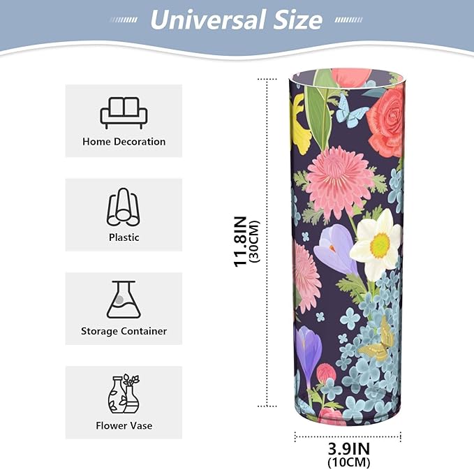 Vase Plastic Vase Elegant Cylinder Flower Vase Shatterproof Decorative Centerpiece for Home Table Office Weddings Events (11.8 x 3.9 in)