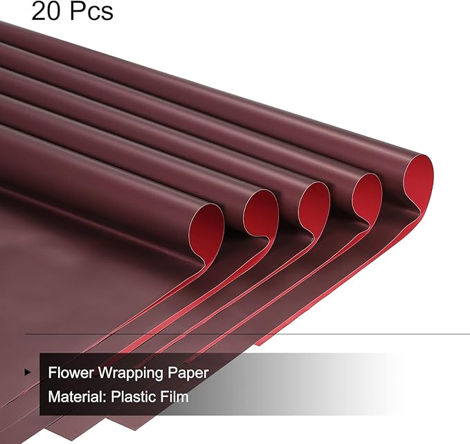 MECCANIXITY 20 Pcs Double Sided Color Flower Wrapping Paper Wine 22.8"x22.8" Waterproof for Florist Bouquet Supplies, DIY Crafts, Gift Box Packaging