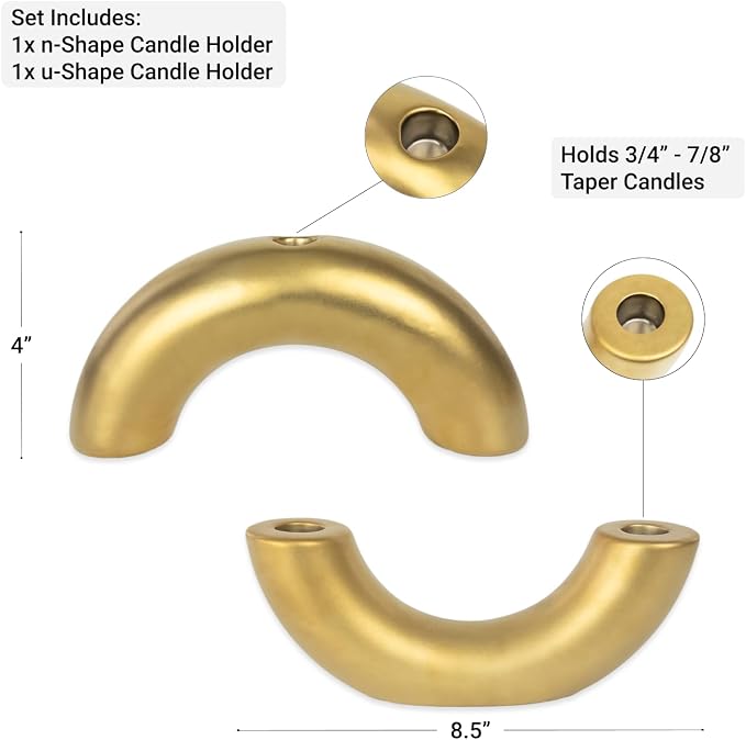 Taper Candle Holder Set - Candle Stick Holders for Dining Room Table, Entryway Table, or Fireplace Mantel - Modern Candelabra Home Decor (Gold)