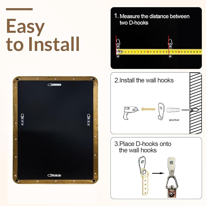 ANDY STAR 24x48’’ Gold Bathroom Mirror, Brushed Brass Mirrors for Bathroom Sink, Rounded Rectangle Mirrors Oblong, Rustproof Tube Metal Framed, 1’’ Deep Wall Mounted Vertical/Horizontal, Home Remodel