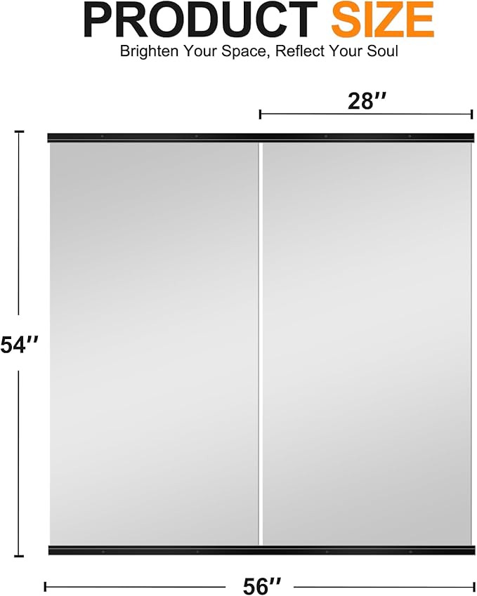 Delma Home Gym Mirror, 54''x28''x2PCS Black Wall Mounted Large Frameless Tempered Glass Wall Mirror for Home Gym, Garage, Bedroom, Bathroom