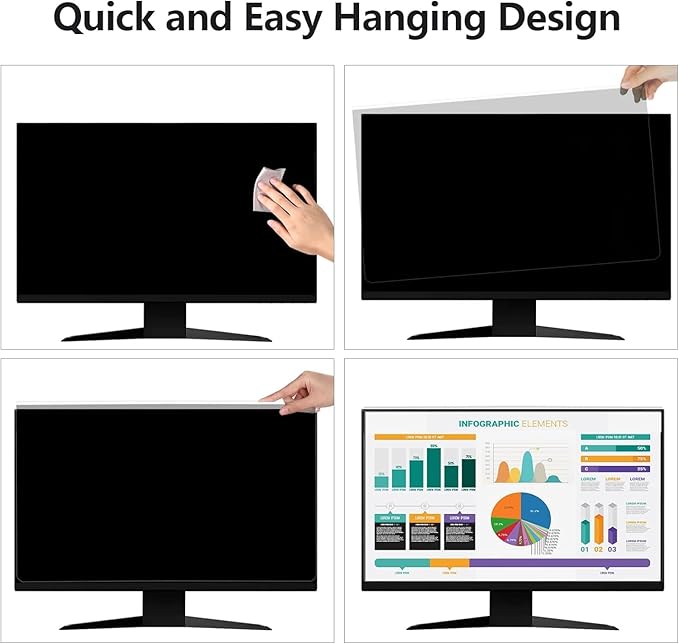 Hanging Computer Privacy Screen Protector Shield Compatible for 26/27 Inch Widescreen Desktop Monitor -Anti Glare & Blue Light Filter-Hanging Design for Easy On/Off