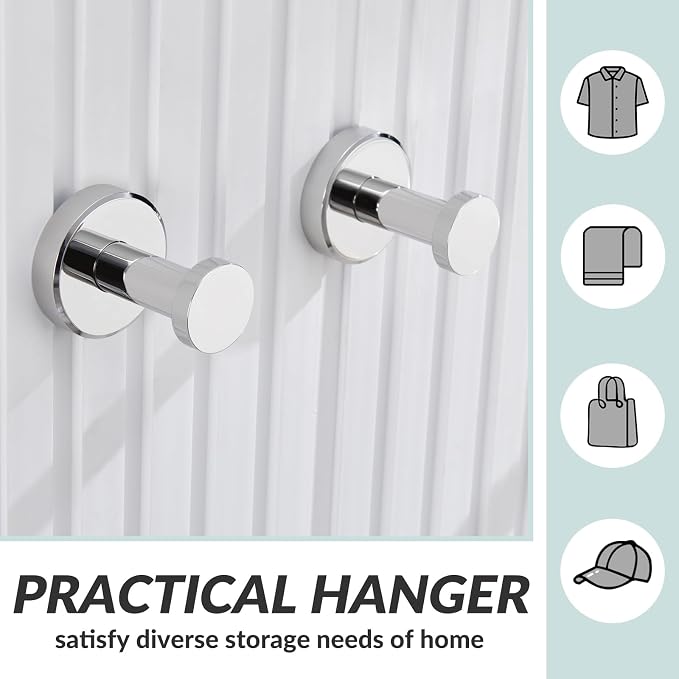 APLusee Polished Chrome Bathroom Towel Hooks 2 Pack, 304 Stainless Steel Round Robe Hooks for Bathroom Kitchen Garage, Heavy Duty Wall Mounted Towel Hanger