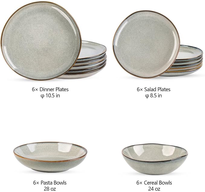 AmorArc Ceramic Dinnerware Sets,Handmade Reactive Glaze Stoneware Plates and Bowls Sets,Highly Scratch Resistant | Dishwasher & Microwave Safe Dishes Set,Service for 6 (24pc)