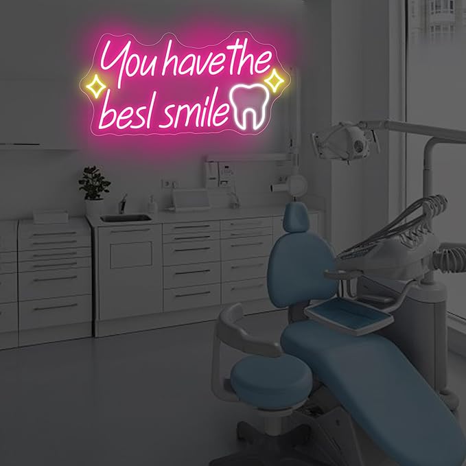 You have the best smile Neon sign, Wall Decor Dimmable Smile Neon Light Business Logo Sign, Dental clinic sign dental neon light, tooth dental care sign, Tooth & Brush Wall Art, Bathroom Wall Decor