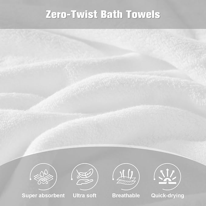 COZYART White Bath Towel Sets, Premium Turkish Cotton Large Towel Set for Bathroom, 650 GSM Luxury Bathroom Sets Pcs with 2 Bath Towels, 2 Hand Towels, 2 Washcloths, Ultra Soft and Water Absorbent