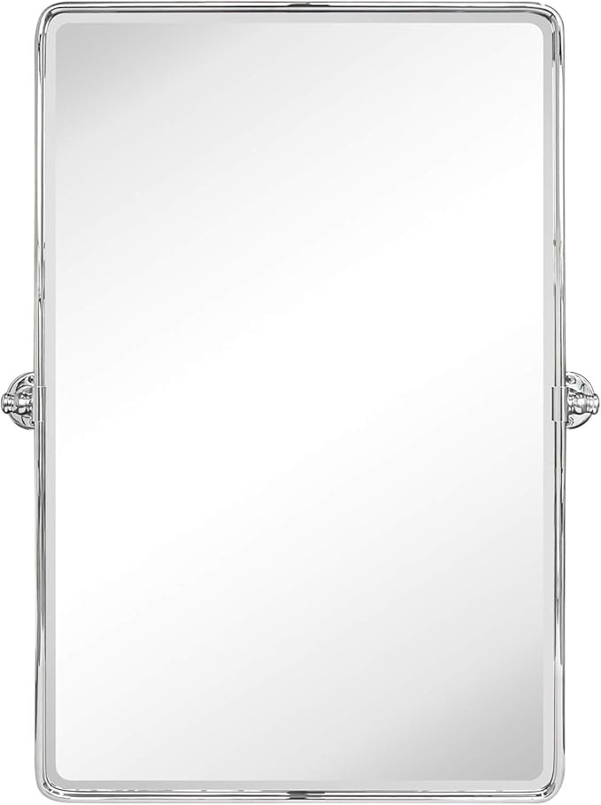 TEHOME Chrome Pivot Rectangle Bathroom Vanity Mirrror Farmhouse Tiltable Rounded Metal Framed Pivoting Bathroom Mirror with Beveled Mirrror, Overall 26.91 x 35 inches (Mirrror 23 x 35 inches)